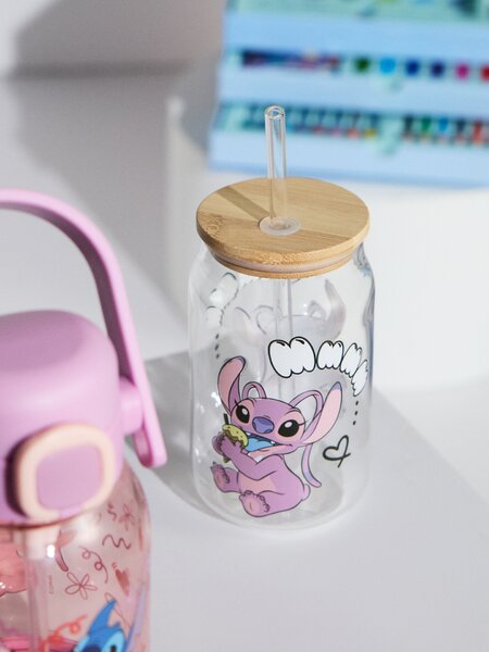 Sinsay - Sklenený hrnček s viečkom a slamkou Lilo & Stitch - viacfarebná