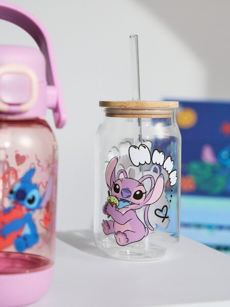 Sinsay - Sklenený hrnček s viečkom a slamkou Lilo & Stitch - viacfarebná