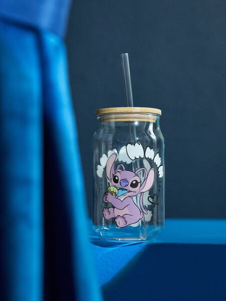 Sinsay - Sklenený hrnček s viečkom a slamkou Lilo & Stitch - viacfarebná