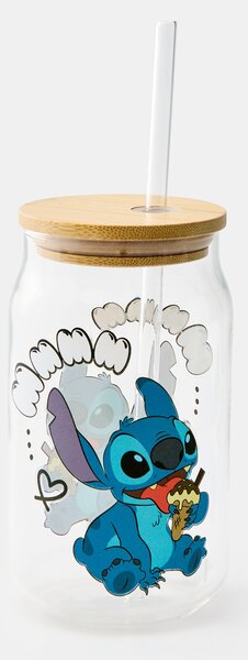 Sinsay - Sklenený hrnček s viečkom a slamkou Stitch - viacfarebná