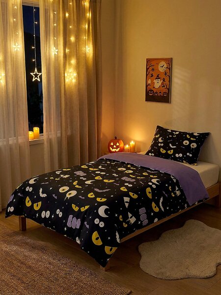 Sinsay - Súprava posteľnej bielizne s halloweenskym motívom - čierna