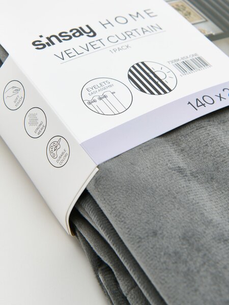 Sinsay - Zamatový záves so zatemňovacím efektom na krúžkoch - stredne sivá