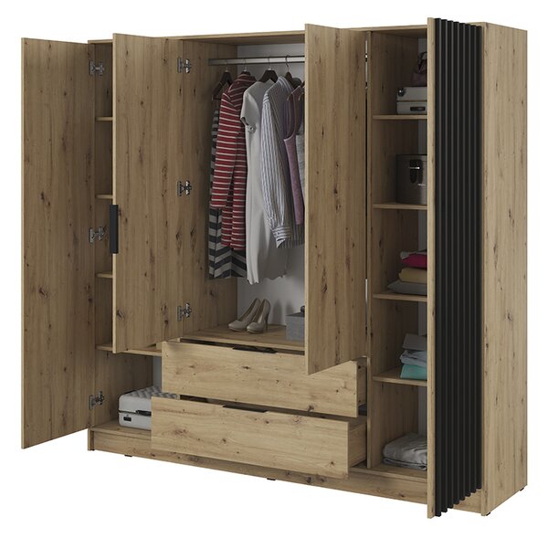 Šatníková skriňa Nelly 4D 206x200x51 - dub artisan / čierna