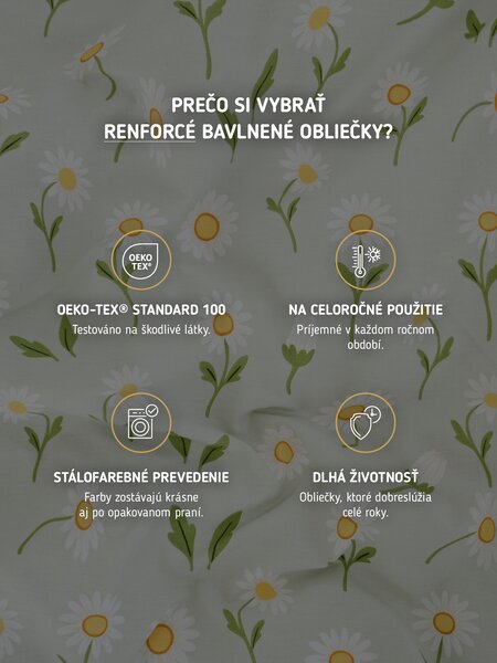 Bavlnené obliečky Renforcé - Sedmokrásky šedozelené