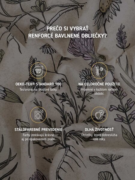 Francúzske bavlnené obliečky Renforcé - Herbár béžové