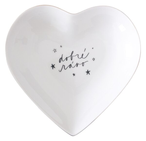 Porcelánový tanierik v tvare srdca Dobré ráno 16 cm