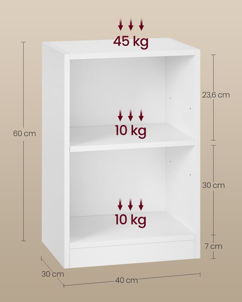 VASAGLE Nočný stolík CUSTOS s otvorenými priehradkami 40 x 60 x 30 cm biela