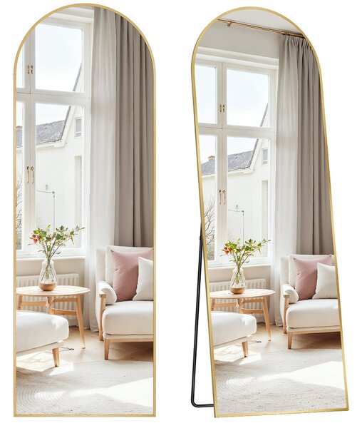 SONGMICS Stojanové zrkadlo so zlatým rámom, oblúkové, tvrdené sklo 160 x 50 cm zlatá