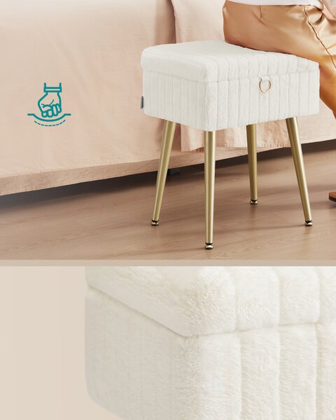 SONGMICS Taburetka s úložným priestorom, čalúnená, kovové nohy, krémovo biela