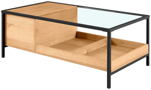 KONFERENČNÝ STOLÍK, číra, čierna, farba duba, drevo, kov, sklo, kompozitné drevo, 110/60/40 cm Waldwelt - Stolíky do obývačky