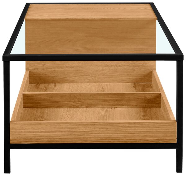 KONFERENČNÝ STOLÍK, číra, čierna, farba duba, drevo, kov, sklo, kompozitné drevo, 110/60/40 cm Waldwelt - Stolíky do obývačky