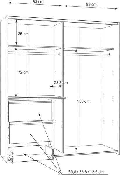 BIELA SKRIŇA SO ZRKADLOM, biela, hliníková, 170/200/61 cm Carryhome - Skrine