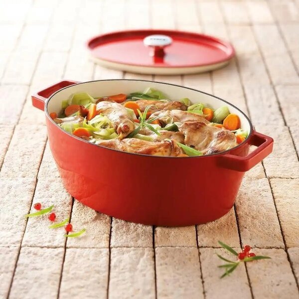 Pyrex Liatinový kastról s pokrievkou 4 l, 29 x 21 cm, červená, 4 l