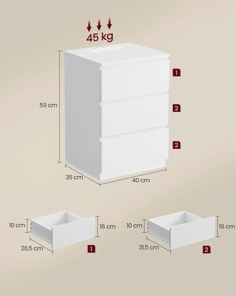 NOČNÝ STOLÍK, biela, 40/59/35 cm Boxxx - Online Only spálne, Online Only