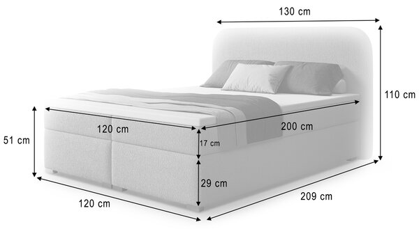 Jednolôžková boxspring posteľ s úložným priestorom Gavin 120x200 - sivá