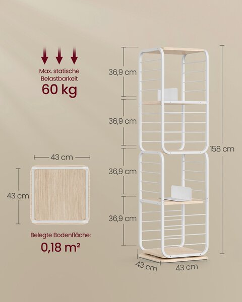 REGÁL, biela, béžová, uhlíková oceľ, 43/158/43 cm Boxxx - Online Only drobný nábytok, Online Only