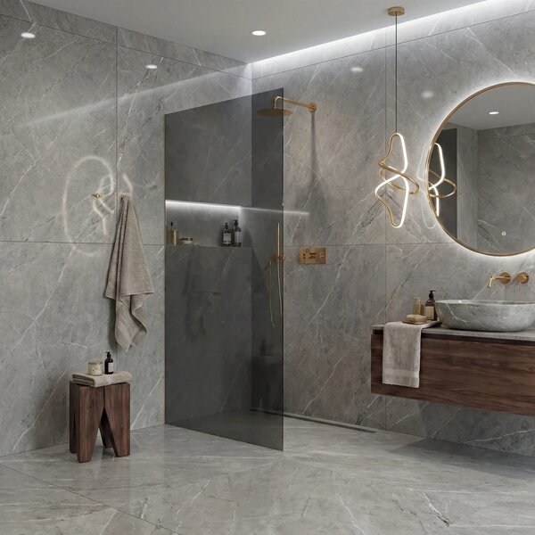 CERANO - Sprchová zástena Walk-in Crystal Ľ/P - 8 mm - bezvzperový systém - zlatá, grafitové sklo - 60x200 cm