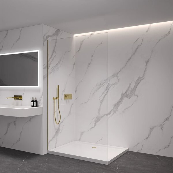 CERANO - Sprchová zástena Walk-in Crystal Ľ/P - 8 mm - bezvzperový systém - zlatá, transparentné sklo - 60x200 cm