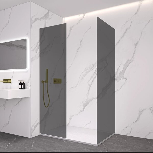 CERANO - Sprchová zástena Walk-in Crystal TL/P - 8 mm - bezvzperový systém - zlatá, grafitové sklo - 160x130x200 cm