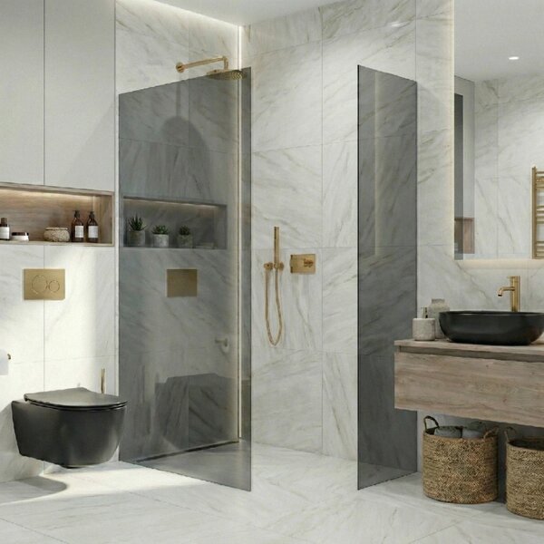 CERANO - Sprchová zástena Walk-in Crystal TL/P - 8 mm - bezvzperový systém - zlatá, grafitové sklo - 160x130x200 cm