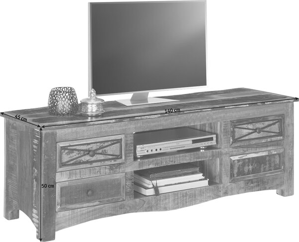 NÍZKA KOMODA, recyklované drevo, viacfarebná, 140/50/45 cm Landscape - TV nábytok