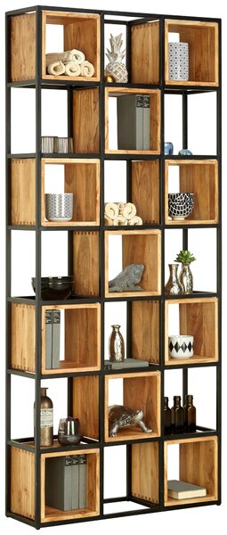 REGÁL, čierna, farba akácie, železo, akácia, 78/180/24 cm Ambia Home - Regály