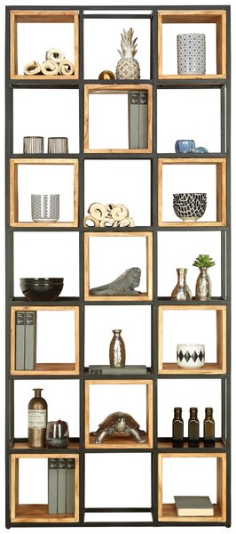 REGÁL, čierna, farba akácie, železo, akácia, 78/180/24 cm Ambia Home - Regály