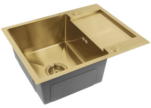 Rea Paul, 1-komorový oceľový drez 600x480x185 mm, zlatá matná, ZLE-06010