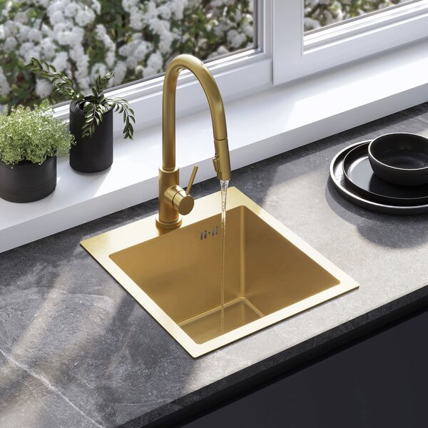 Rea Leo, 1-komorový oceľový drez 400x450x185 mm, zlatá matná, ZLE-06001