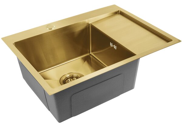 Rea Fin, 1-komorový oceľový drez 620x480x185 mm, zlatá matná, ZLE-06013