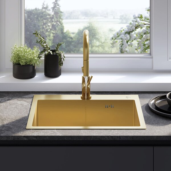 Rea Liam, oceľový kuchynský drez 530x450x200mm + sifón, zlatá matná, ZLE-06007
