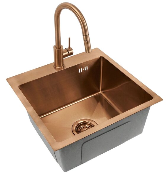 Rea Leo 40, 1-komorový nerezový drez 400x450x185 mm, medená matná, ZLE-06016