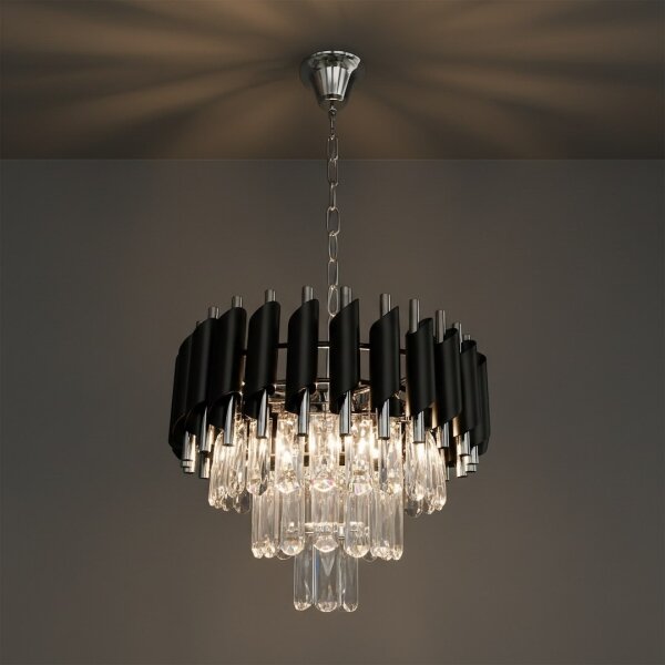 Luster na reťazi CRISTAL 5xE14/10W/230V čierna/matný chróm