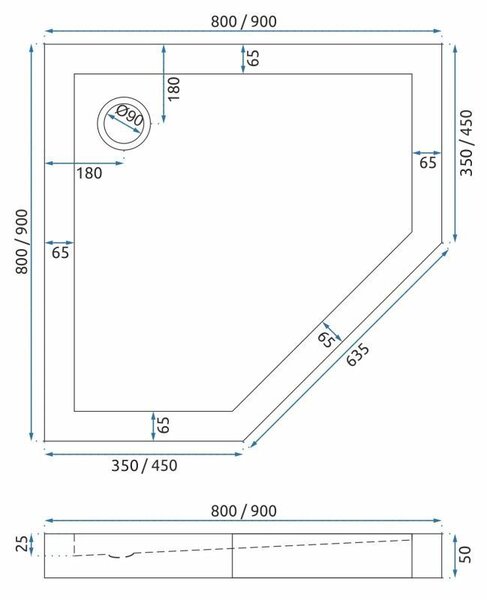 Rea Diamond, päťuholníkový sprchový kút 90 x 90 cm, 6mm šedé sklo, medená matná, REA-K6966