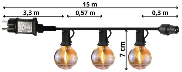 JAKS Záhradná girlanda 20 LED 15 m