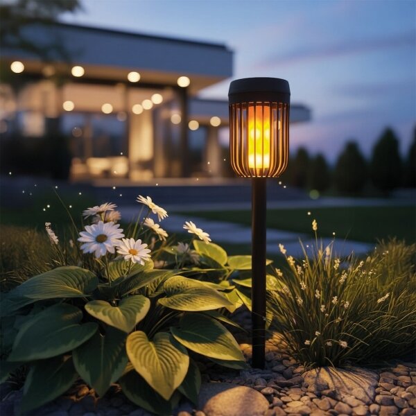 LED solárna lampa FLAME LED/1,2V 100 mAh 1800K 37 cm IP44 čierna