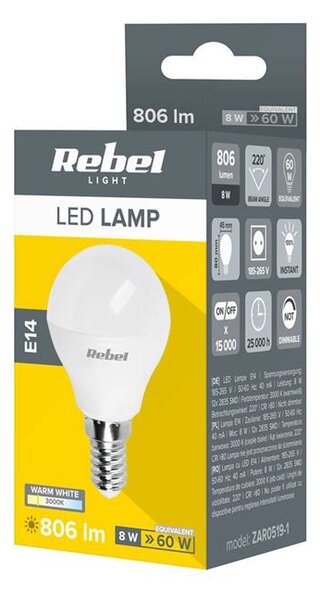 Žiarovka LED G45 8W E14 3000K 230V Rebel