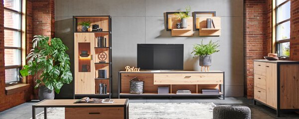 SKRINKA POD TV, antracitová, farba duba, 215/57/46 cm Carryhome - TV nábytok