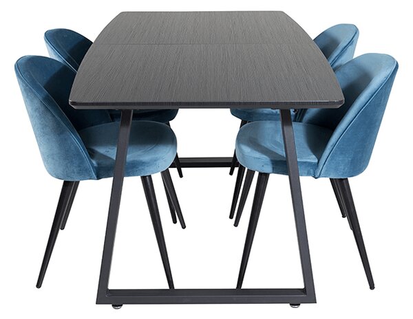 Inca Velvet stolová súprava čierna/modrá