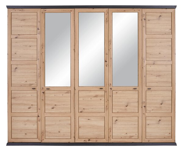 SKRIŇA SO ZRKADLOM, tmavosivá, dub artisan, 255/209/60 cm Hom`in - Skrine