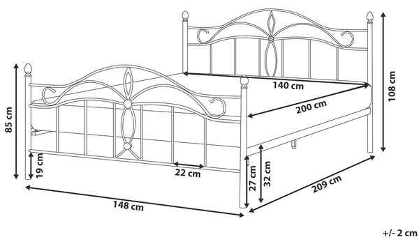 Posteľ čierna kovová 140 x 200 cm rám postele vintage dizajn nábytok do spálne