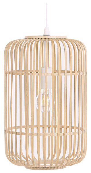 Závesná lampa svetlohnedá bambusové drevo kov PVC prírodný matný povrch geometrické klietkové tienidlo boho štýl osvetlenie