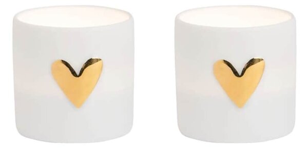Porcelánový svietnik na čajovú sviečku Heart – set 2 ks
