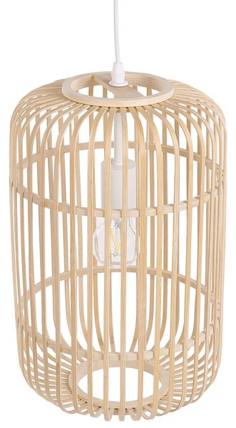 Závesná lampa svetlohnedá bambusové drevo kov PVC prírodný matný povrch geometrické klietkové tienidlo boho štýl osvetlenie