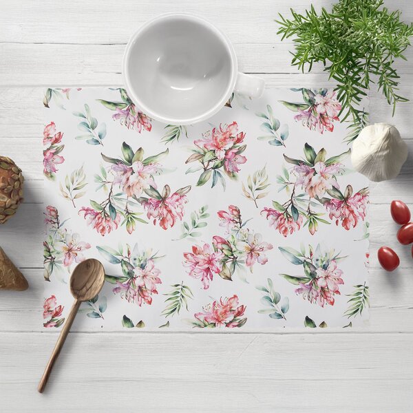 Biante Teflónové prestieranie na stôl TF-134 Akvarelové kvety rododendrónu na bielom 30x40 cm