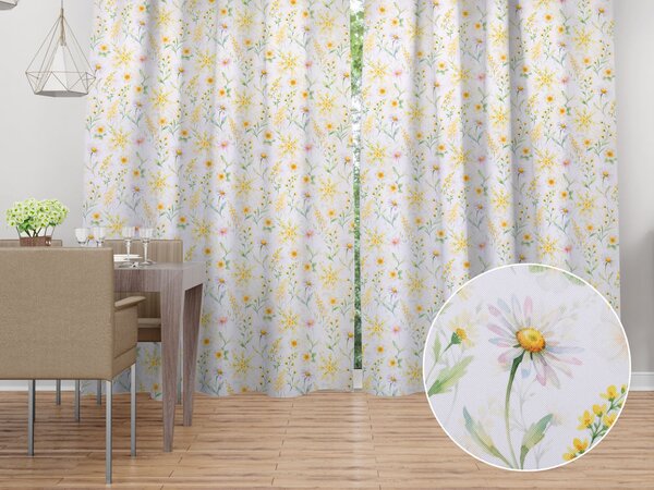 Biante Dekoračný záves Rongo RGP-506 Maľované žlto-zelené lúčne kvietky na bielom 140x140 cm