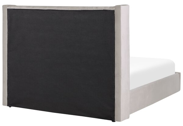 Posteľ s úložným priestorom svetlosivá zamatové čalúnenie 160 x 200 cm prešívané čelo lamelový rošt glamour dizajn