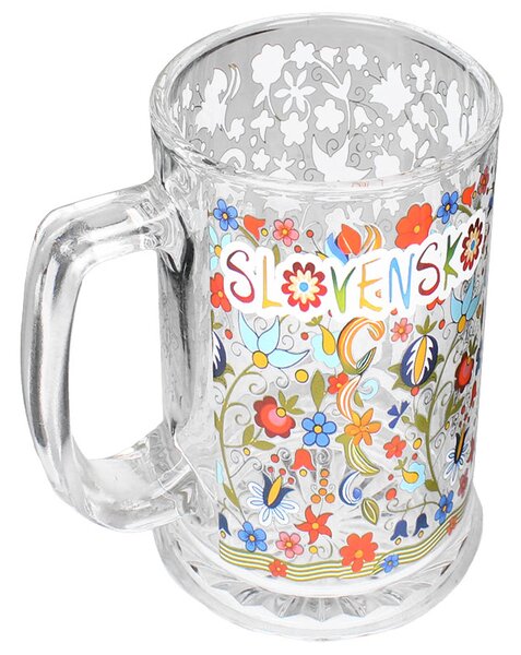 Pohár na pivo 0,4 l Slovenský folklór (Sklenený pohár s uchom, objem 400ml)