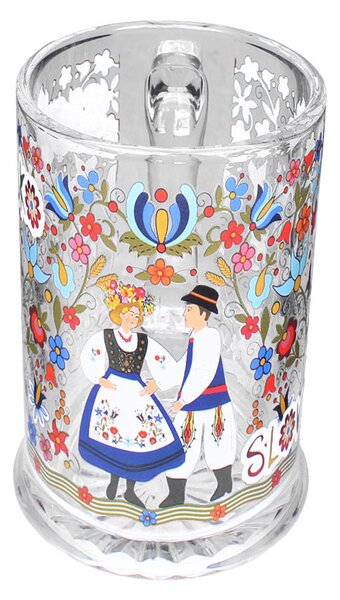 Pohár na pivo 0,4 l Slovenský folklór (Sklenený pohár s uchom, objem 400ml)