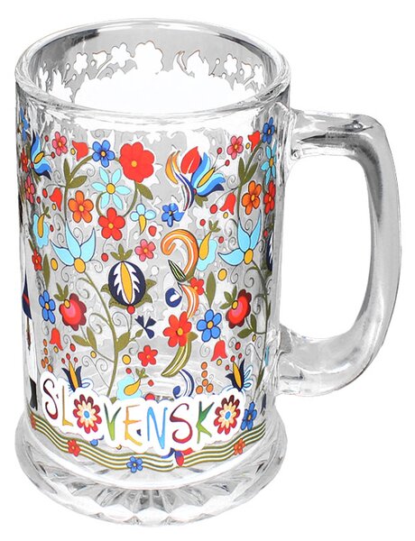 Pohár na pivo 0,4 l Slovenský folklór (Sklenený pohár s uchom, objem 400ml)